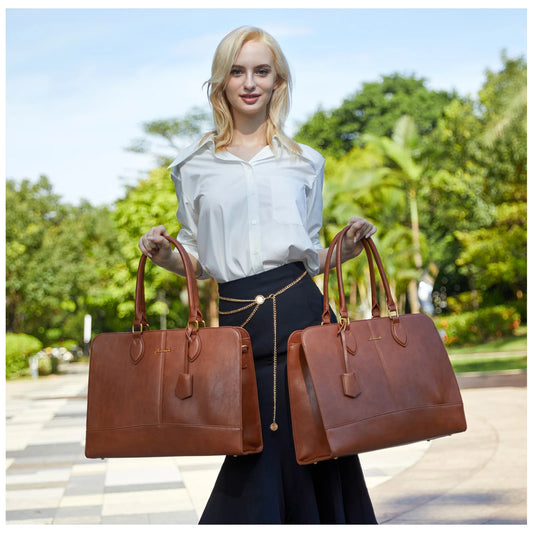 JMT-406794 Large Vintage PU Leather Waterproof Work Tote for Women - 17 Inch Business Office Briefcase Laptop Bag