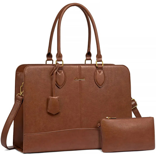 JMT-406794 Large Vintage PU Leather Waterproof Work Tote for Women - 17 Inch Business Office Briefcase Laptop Bag