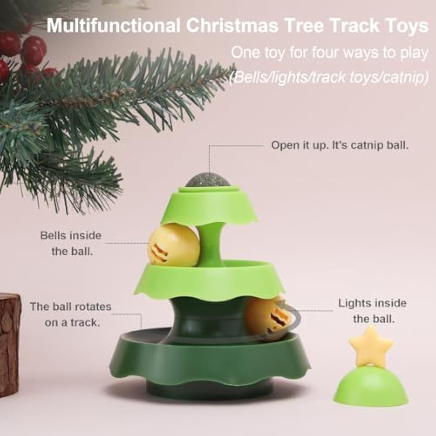 JMT-407114 Interactive Cat Toy with Catnip Balls and Two-Level Track for Mental Stimulation and Exercise