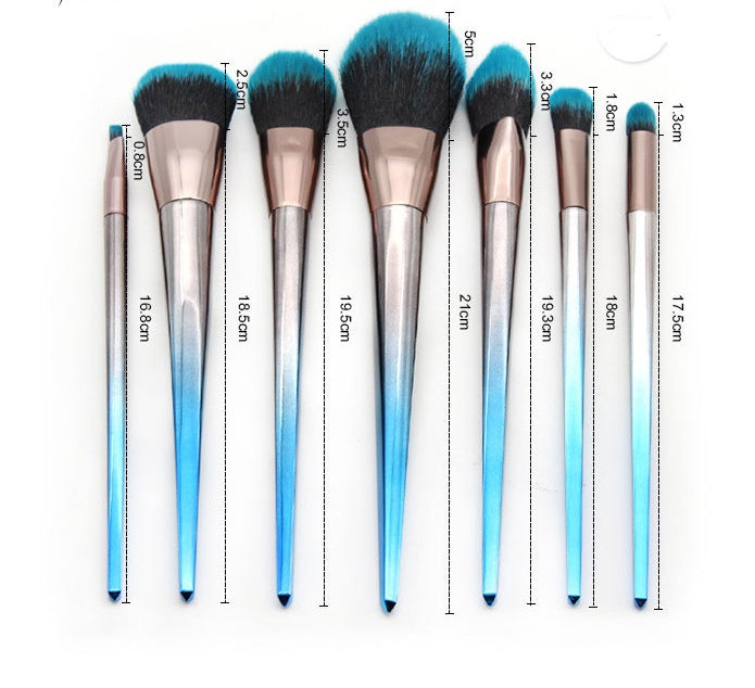 JMT-407242 Gradient Blue and Black Diamond Makeup Brush Set - 7 Piece Collection