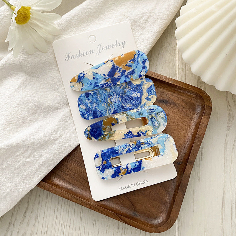 JMT-407498 Geometric Pattern Acrylic Side Clip Hairpin for Women - Multiple Color Options Available