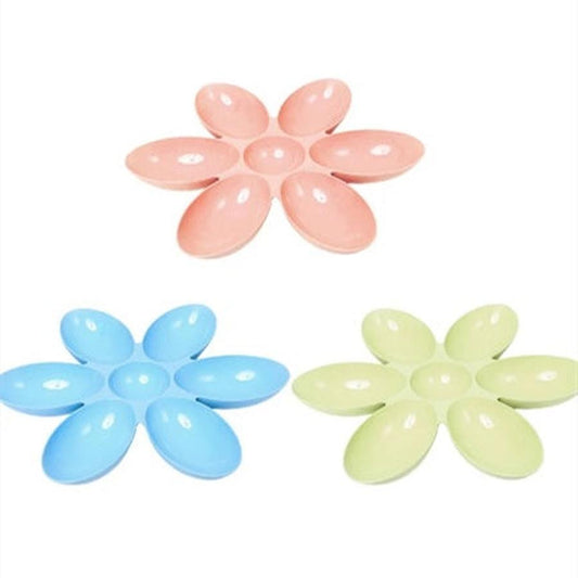 JMT-408138 Flower-Shaped Multi-Rice Bowl Set - Plastic Shallow Dish for Dining & Tea Serving, Available in Blue, Green, Pink