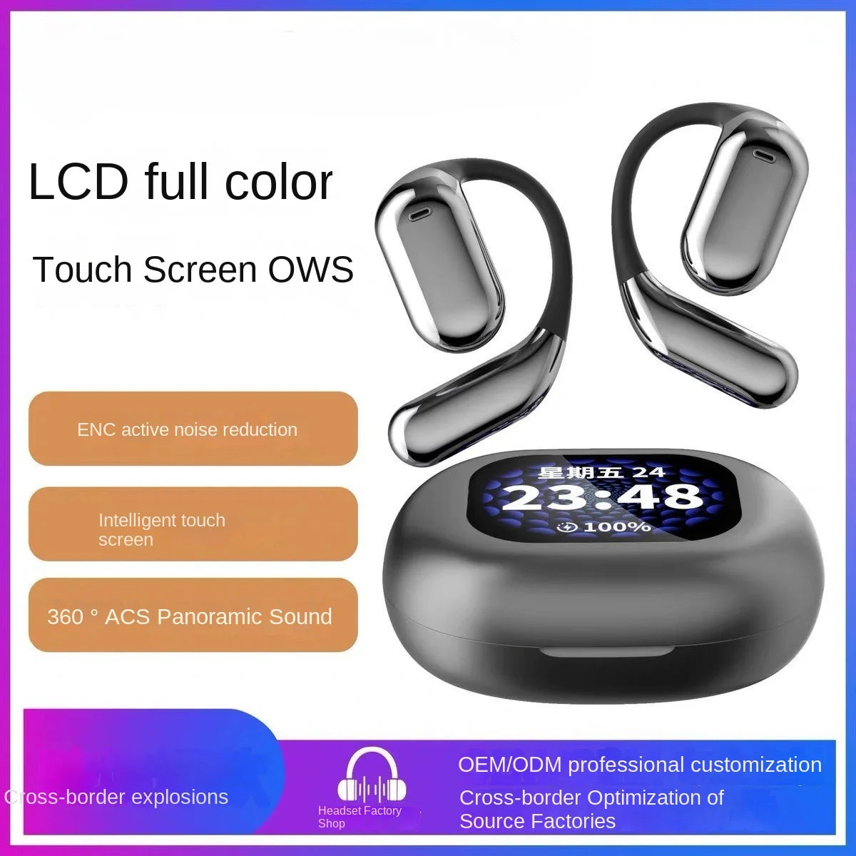 JMT-408138 Open-Ear Wireless Bluetooth Headset with ANC Noise Cancellation and Touch Control Screen