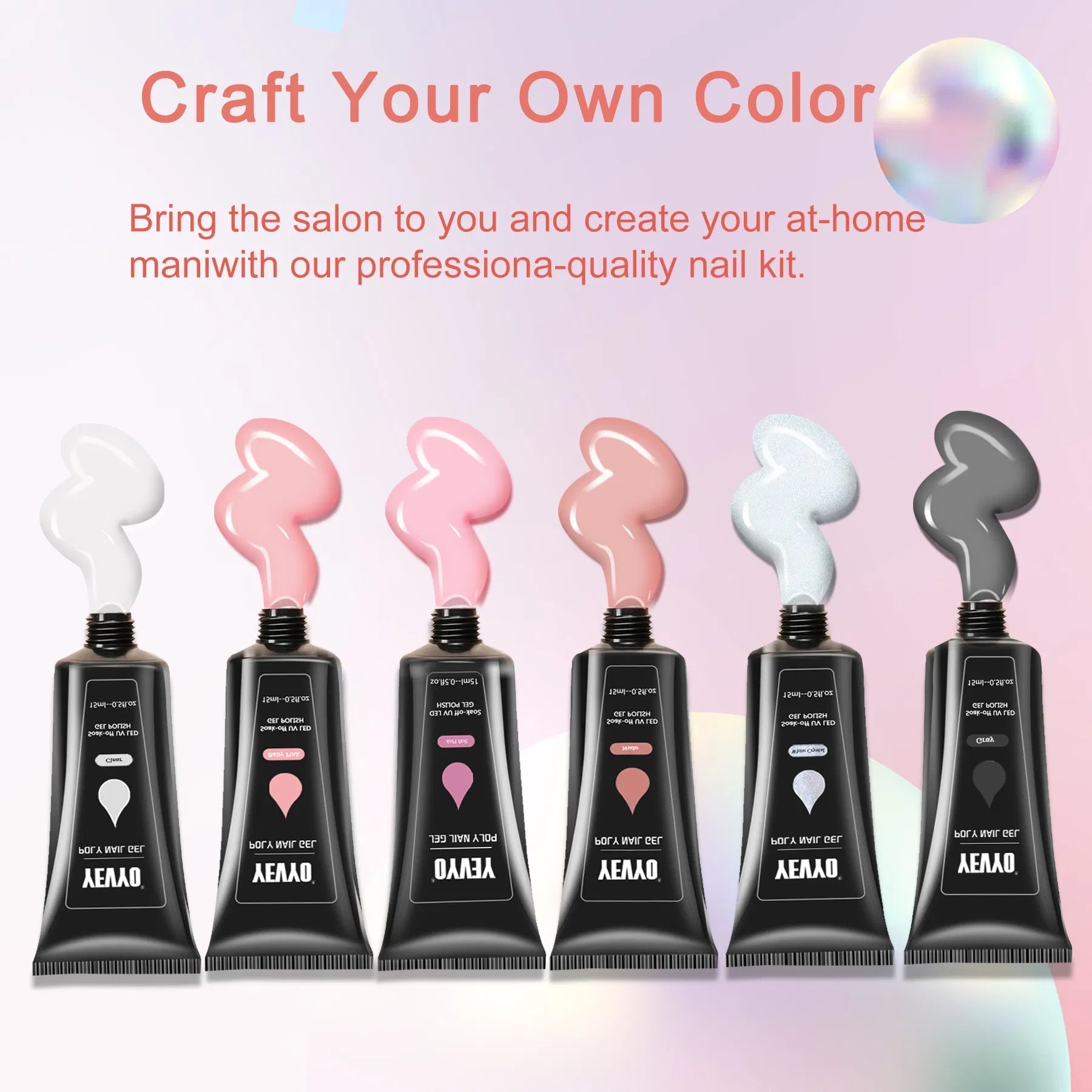 JMT-408266 6 PCS Poly Gel Nail Kit with UV LED Lamp, Nail Forms, Brush, Base & Top Coat, Builder Gel Tools