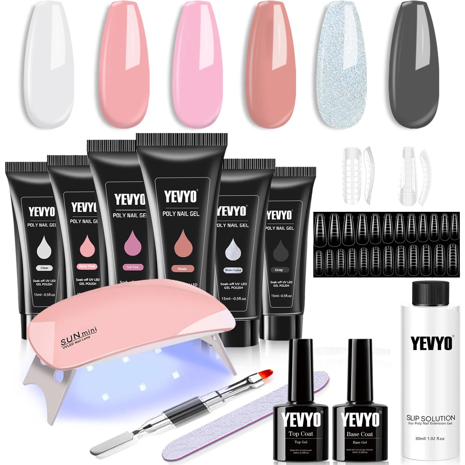JMT-408266 6 PCS Poly Gel Nail Kit with UV LED Lamp, Nail Forms, Brush, Base & Top Coat, Builder Gel Tools