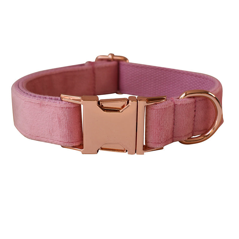 JMT-408778 Rose Gold Velvet Dog Collar with Bow Tie and Leash - Double Layer Microfiber, All Seasons, Multiple Sizes