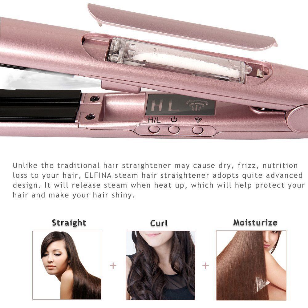 JMT-409098 Tourmaline Ceramic Steam Hair Straightener & Curling Iron, 21mm-30mm Diameter, Available in Champagne, Black, and White