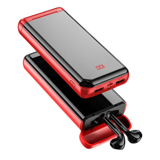 JMT-409290 Bluetooth Headset Power Bank with LCD Display, 10000mAh Lithium Ion Battery, Plastic Shell, Black/Red