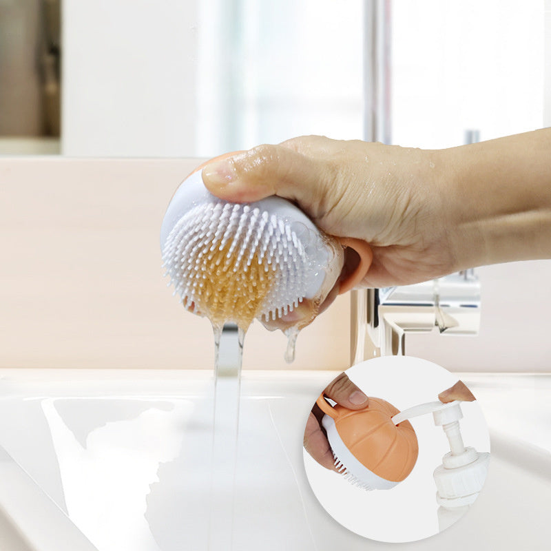JMT-409354 Silicone Dog Bath Brush with Shampoo Dispenser and Massage Function for Effective Pet Grooming