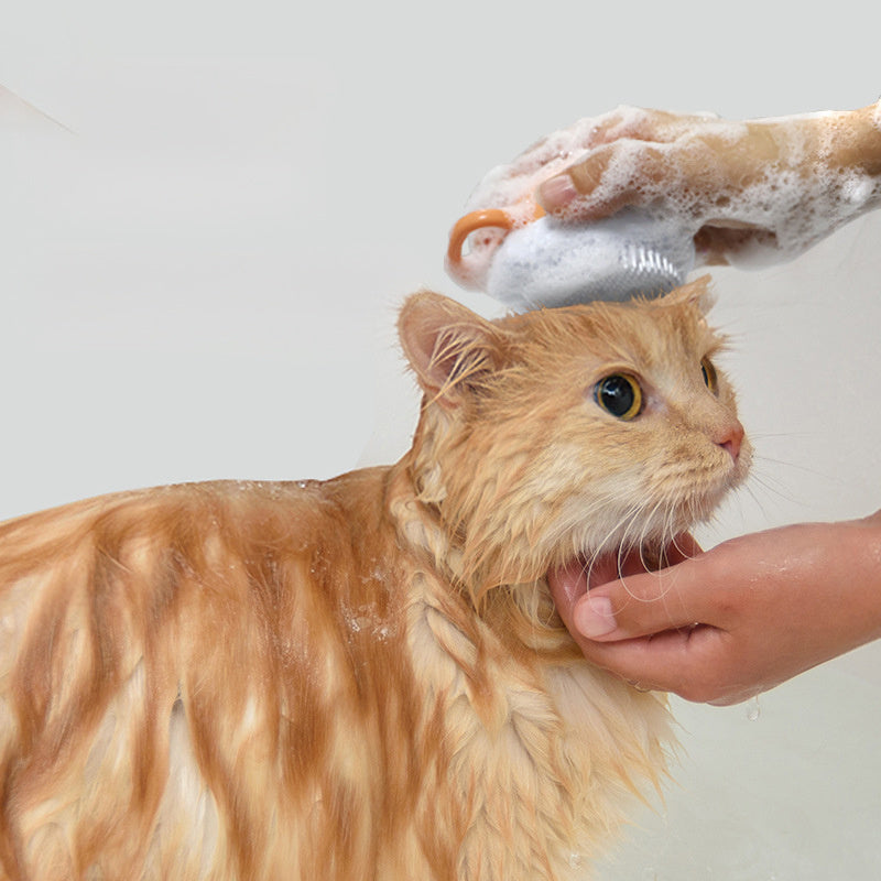 JMT-409354 Silicone Dog Bath Brush with Shampoo Dispenser and Massage Function for Effective Pet Grooming