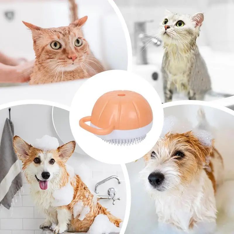 JMT-409354 Silicone Dog Bath Brush with Shampoo Dispenser and Massage Function for Effective Pet Grooming