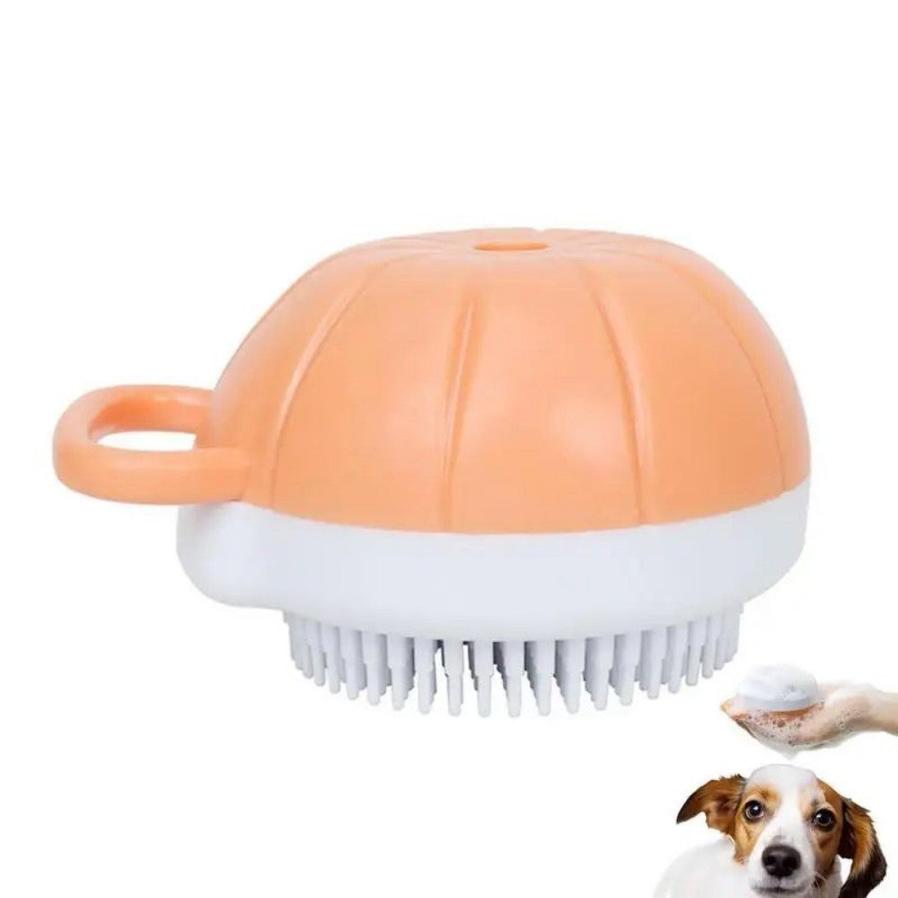 JMT-409354 Silicone Dog Bath Brush with Shampoo Dispenser and Massage Function for Effective Pet Grooming