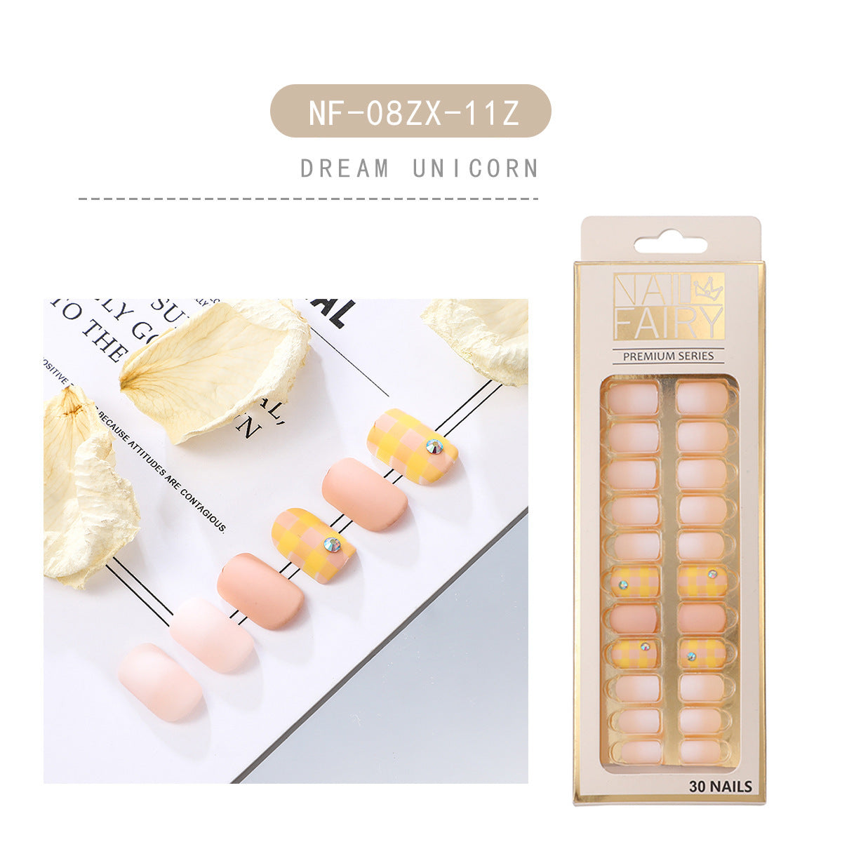 JMT-410570 Waterproof DIY Glitter Fake Nail Patch Set - 30 Pieces with Nail Sequins