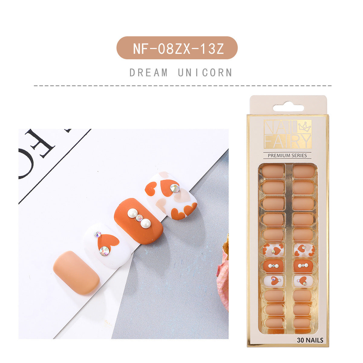 JMT-410570 Waterproof DIY Glitter Fake Nail Patch Set - 30 Pieces with Nail Sequins