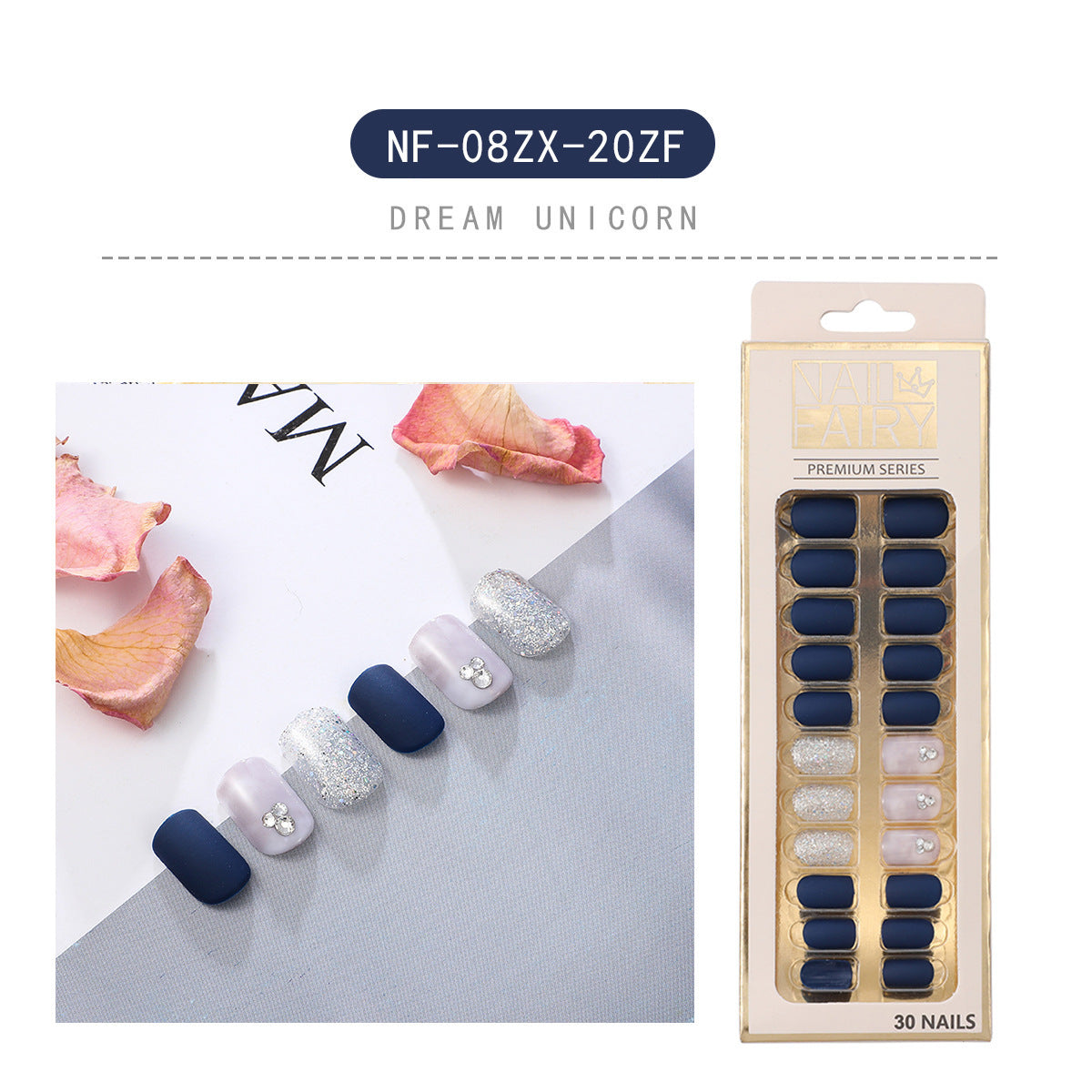 JMT-410570 Waterproof DIY Glitter Fake Nail Patch Set - 30 Pieces with Nail Sequins