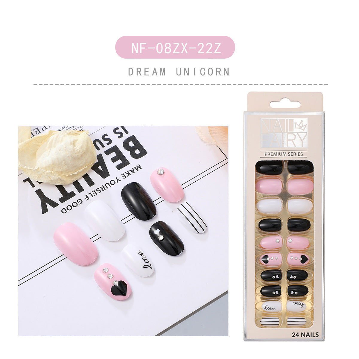 JMT-410570 Waterproof DIY Glitter Fake Nail Patch Set - 30 Pieces with Nail Sequins