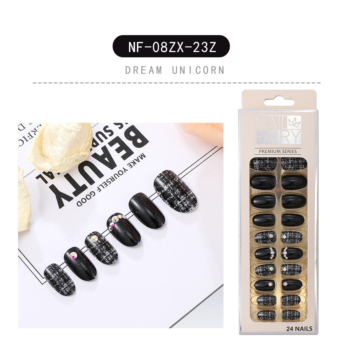 JMT-410570 Waterproof DIY Glitter Fake Nail Patch Set - 30 Pieces with Nail Sequins