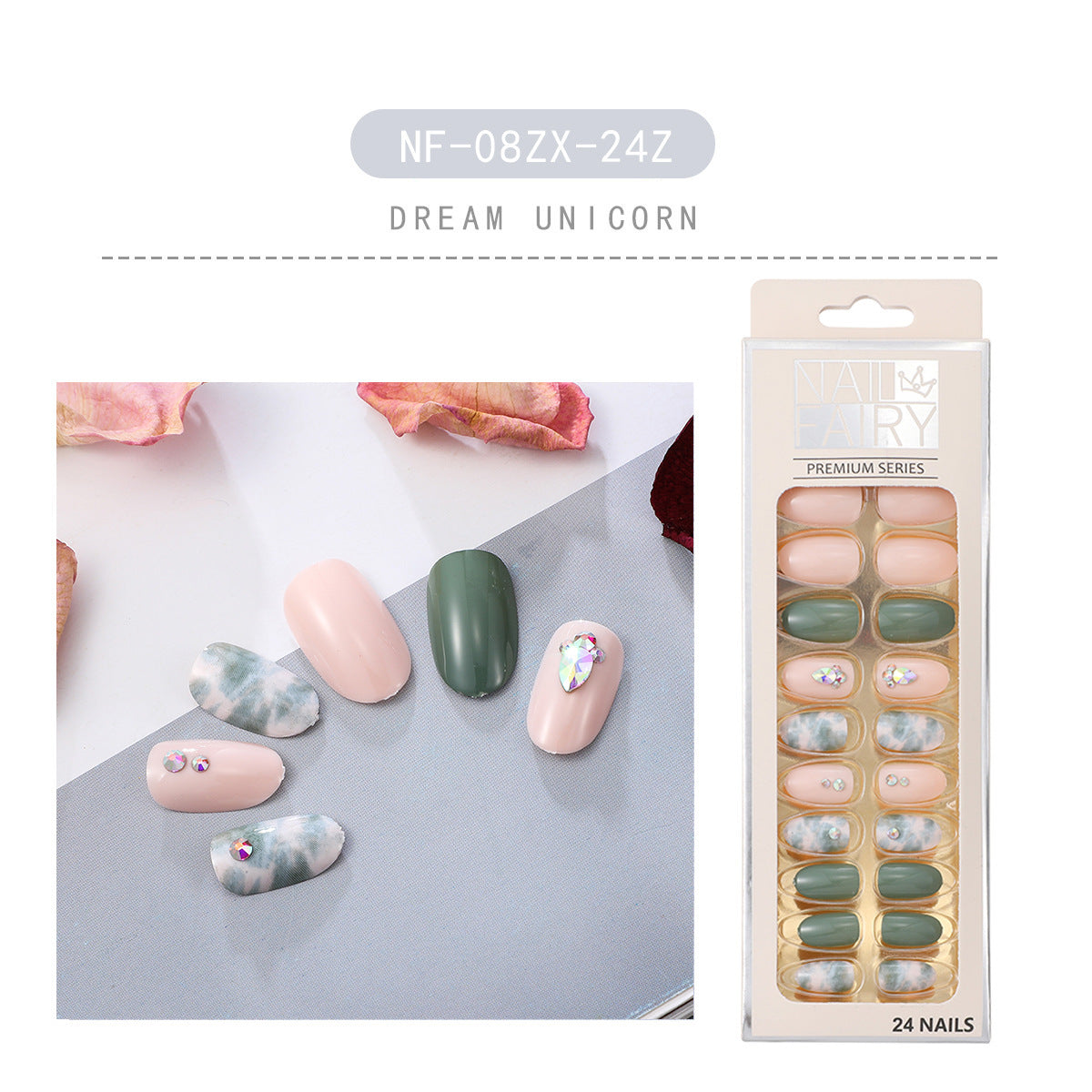 JMT-410570 Waterproof DIY Glitter Fake Nail Patch Set - 30 Pieces with Nail Sequins