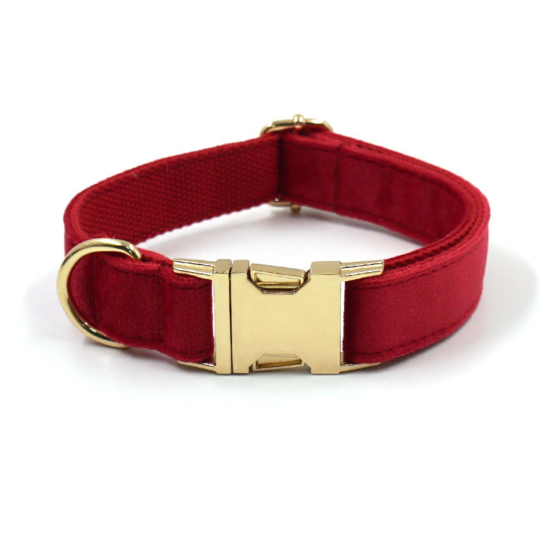 JMT-410762 Red Velvet Pet Collar and Leash Set with Gold Buckle and Bowknot for Christmas