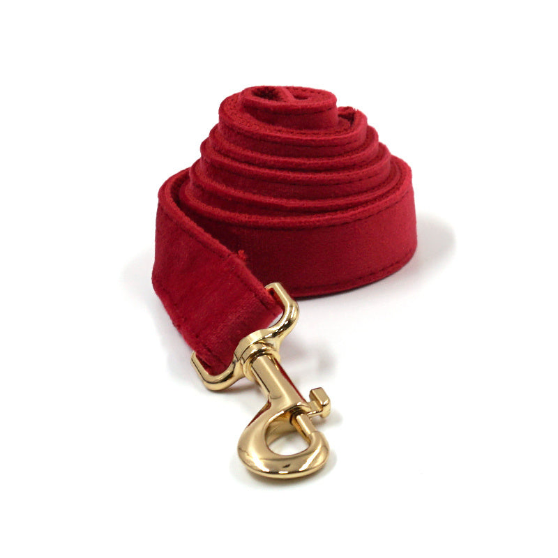 JMT-410762 Red Velvet Pet Collar and Leash Set with Gold Buckle and Bowknot for Christmas