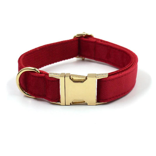 JMT-410762 Red Velvet Pet Collar and Leash Set with Gold Buckle and Bowknot for Christmas