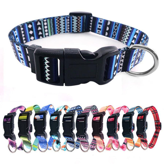 JMT-411082 Bohemian Digital Printing Pet Collars - Adjustable Polyester Dog Collars for All Seasons