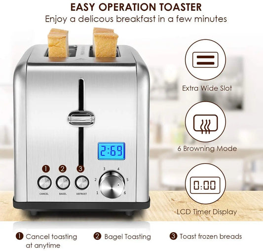 JMT-411082 Digital 2 Slice Toaster with LCD Display - Smart Kitchen Appliance for Precise Toasting