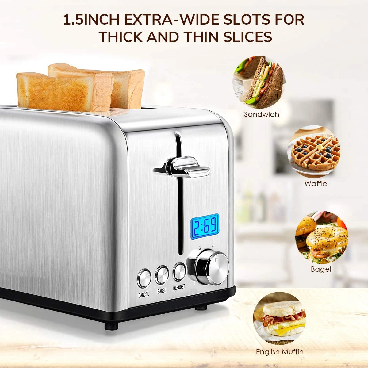 JMT-411082 Digital 2 Slice Toaster with LCD Display - Smart Kitchen Appliance for Precise Toasting