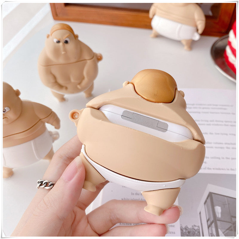 JMT-412234 Cute Fat Man Earphone Case for Apple Devices – PVC Charging Compartment Cover with Hooks
