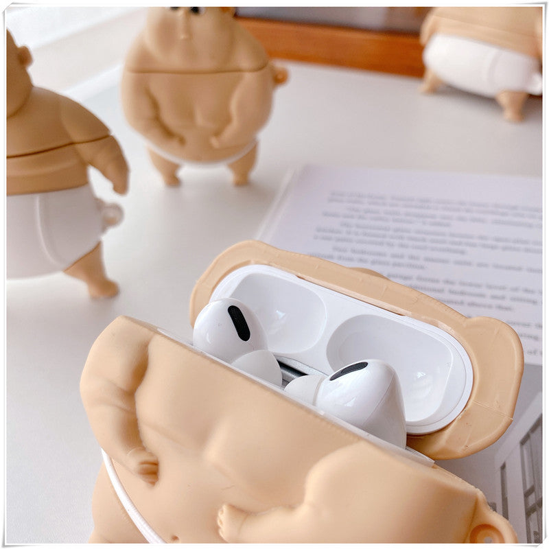 JMT-412234 Cute Fat Man Earphone Case for Apple Devices – PVC Charging Compartment Cover with Hooks