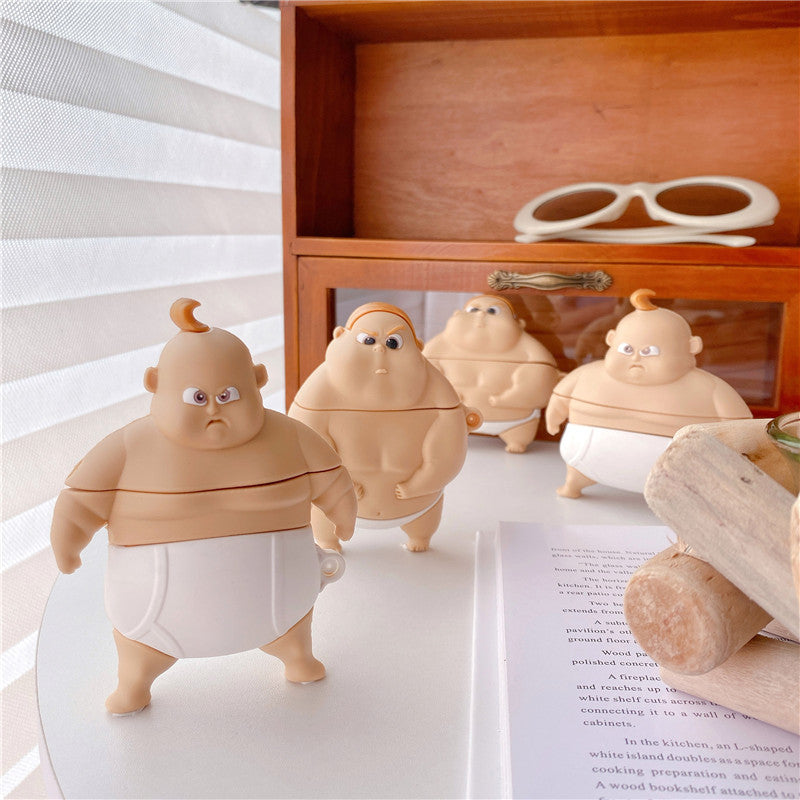 JMT-412234 Cute Fat Man Earphone Case for Apple Devices – PVC Charging Compartment Cover with Hooks