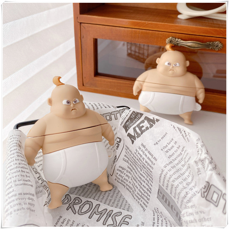 JMT-412234 Cute Fat Man Earphone Case for Apple Devices – PVC Charging Compartment Cover with Hooks