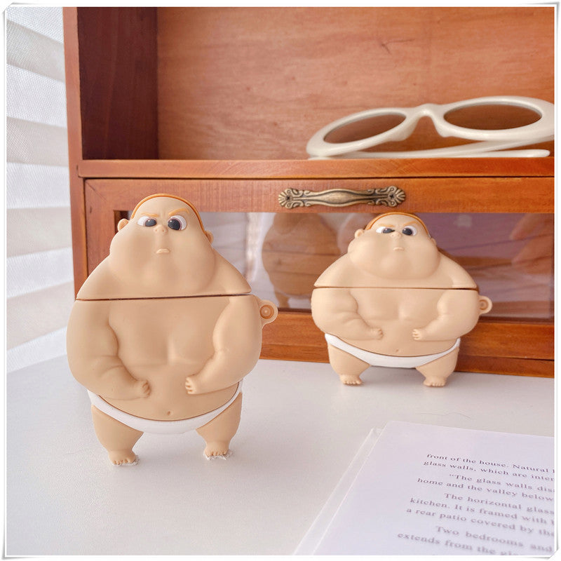 JMT-412234 Cute Fat Man Earphone Case for Apple Devices – PVC Charging Compartment Cover with Hooks