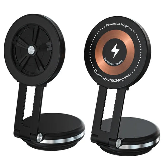 JMT-412234 Magnetic Wireless Charger and Foldable Suction Cup Phone Holder for Car Dashboard