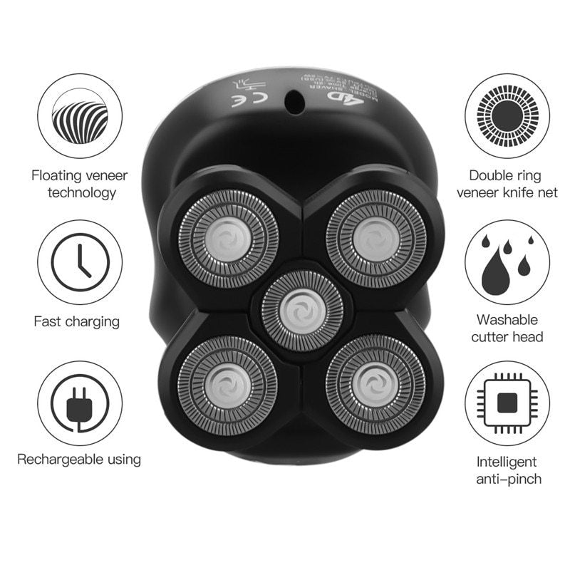 JMT-412810 Six-in-One Multifunctional Electric Shaver with Skull Design, USB Fast Charge & Waterproof System