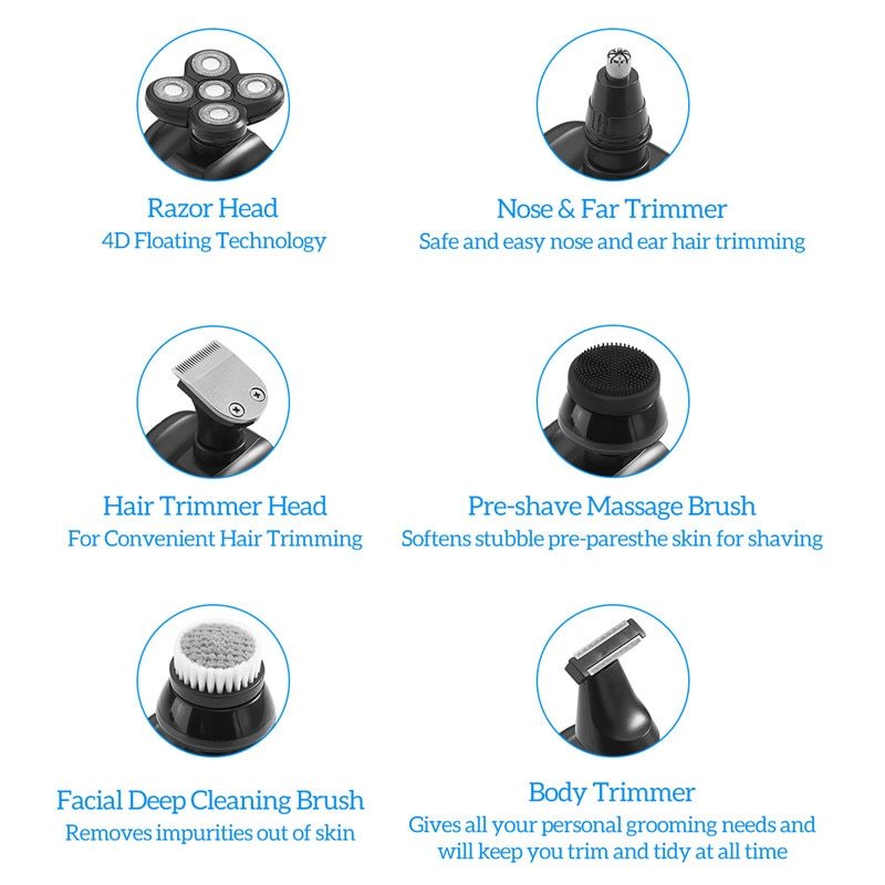 JMT-412810 Six-in-One Multifunctional Electric Shaver with Skull Design, USB Fast Charge & Waterproof System