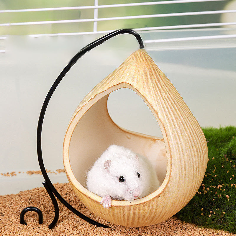 JMT-412874 Hamster Cradle Hammock with Ceramic Hideaway for Small Animals - Fun and Interactive Toy