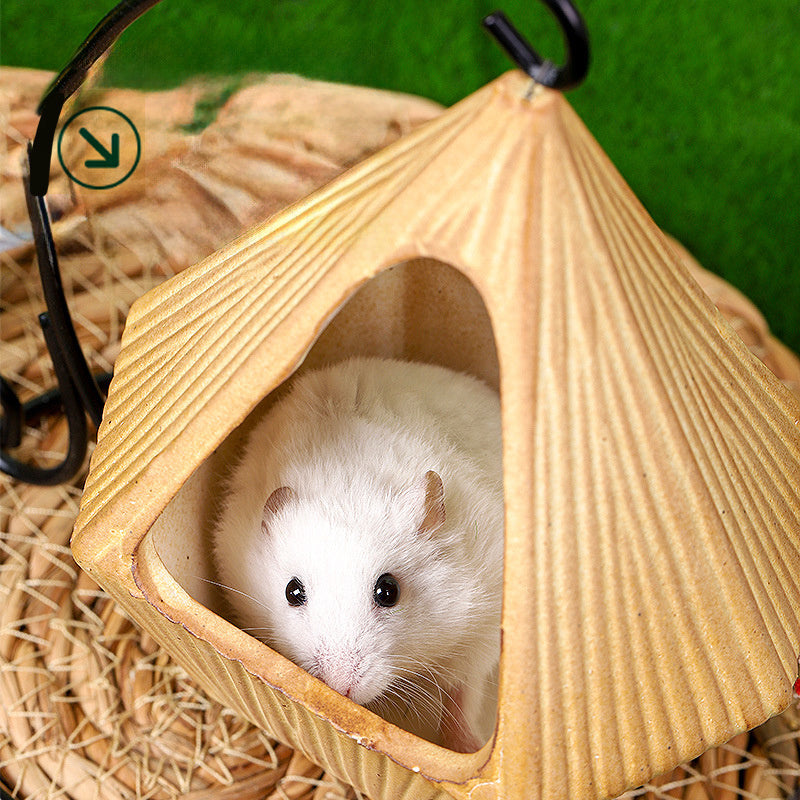JMT-412874 Hamster Cradle Hammock with Ceramic Hideaway for Small Animals - Fun and Interactive Toy