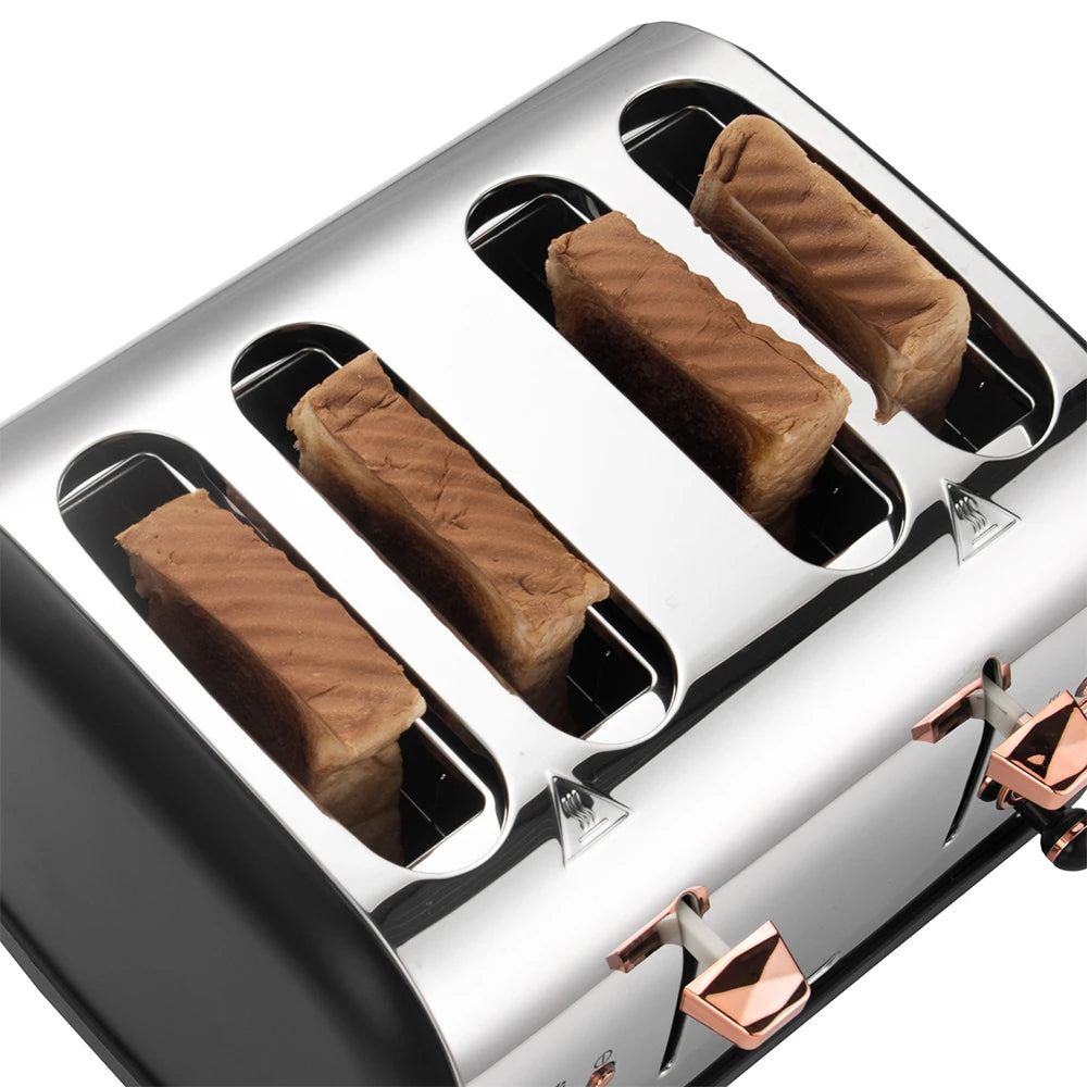 JMT-413386 Retro Black and Gold Electric 4-Slice Toaster with Cover