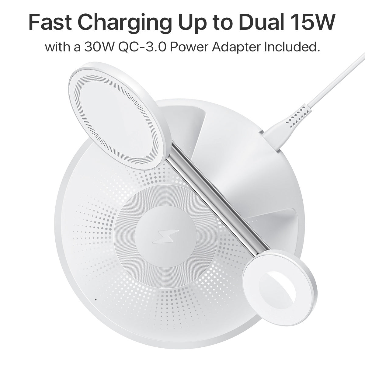 JMT-414410 3-in-1 Wireless Charging Station with MagSafe for iPhone, Apple Watch, and AirPods, 30W Power Adapter Included