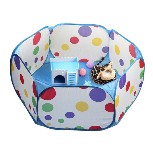 JMT-415178 Folding Pet Fence - Scratch Resistant Cloth Kennel for Cats and Dogs in White, Blue, and Red
