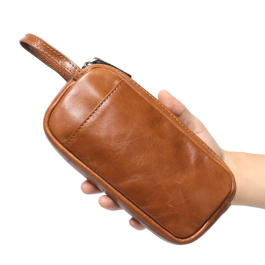 JMT-415242 Genuine Leather Unisex Large Capacity Clutch Wallet with Zipper Closure