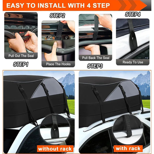 JMT-415498 20 Cubic Feet Waterproof Soft Shell Roof Cargo Carrier for Cars without Luggage Racks, Includes Tie-Down Strap