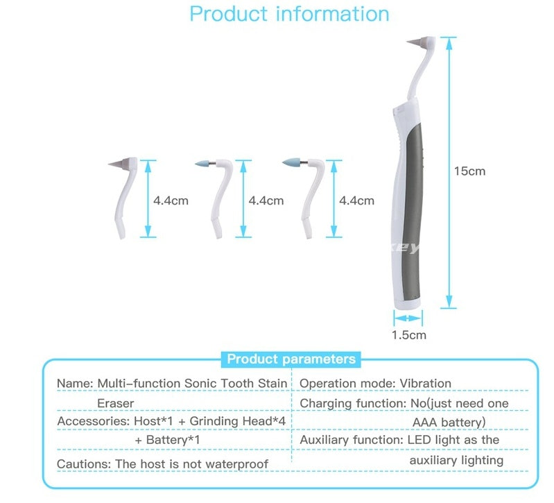 JMT-416266 Sonic Teeth Whitening Kit with LED Light and 4 Interchangeable Grinding Heads for Tartar Removal