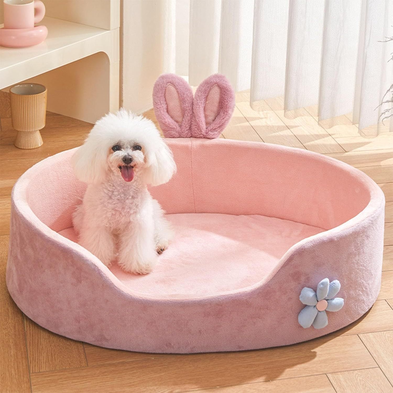 JMT-416330 Cozy Pink Rabbit Ear Dog and Cat Bed with Removable, Washable Cover for Small to Medium Breeds