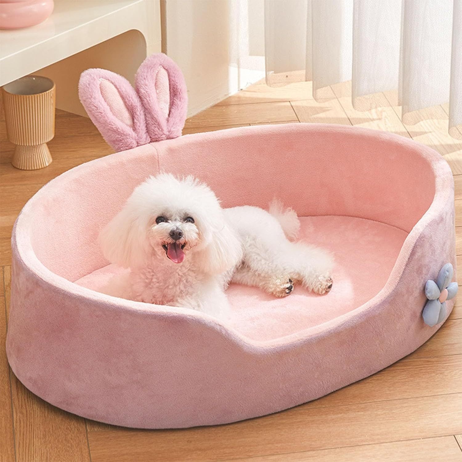 JMT-416330 Cozy Pink Rabbit Ear Dog and Cat Bed with Removable, Washable Cover for Small to Medium Breeds