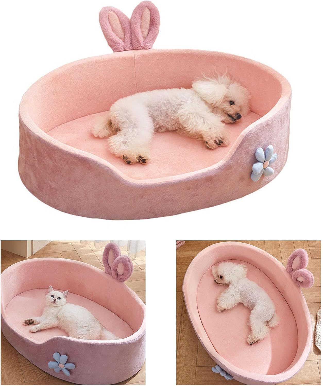 JMT-416330 Cozy Pink Rabbit Ear Dog and Cat Bed with Removable, Washable Cover for Small to Medium Breeds