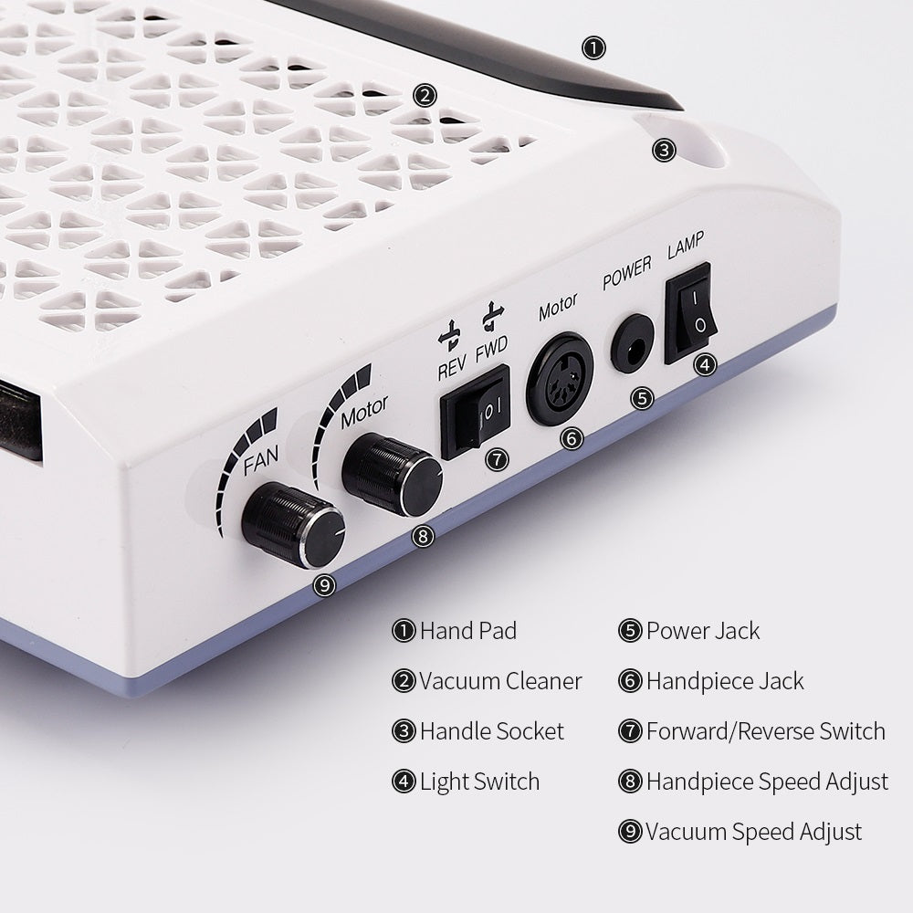 JMT-416330 Four-in-One Nail Polisher with Sanding, Lighting, and Vacuum Features in White