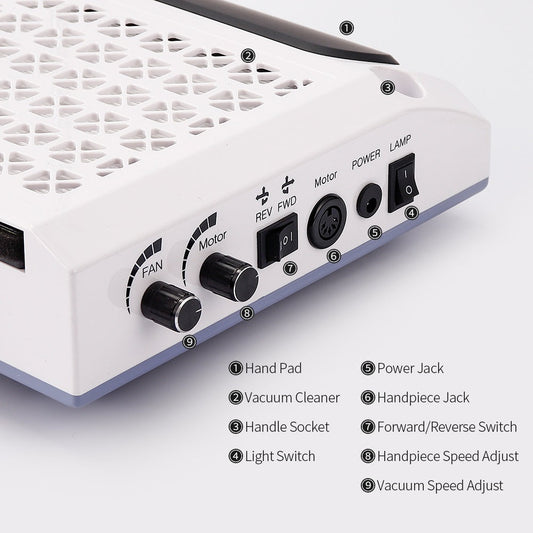 JMT-416330 Four-in-One Nail Polisher with Sanding, Lighting, and Vacuum Features in White