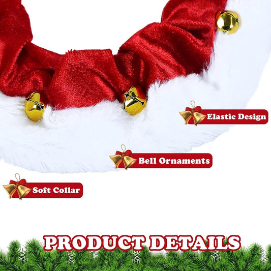 JMT-416522 Christmas Dog Collar with Bells - Soft Red and White Neckwear for Small to Large Dogs